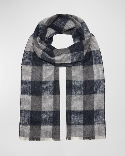 Alonpi Men's Cashmere Doubled-faced Check Scarf In Blue Gray