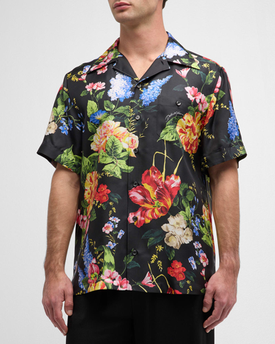Dolce & Gabbana Men's Dg Floral Silk Camp Shirt In Open Misce