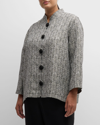 CAROLINE ROSE PLUS PLUS SIZE BUTTON-DOWN SHIMMER JACQUARD JACKET