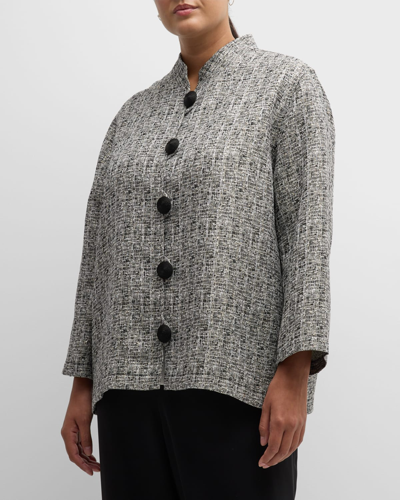 Caroline Rose Plus Plus Size Button-down Shimmer Jacquard Jacket In Blackivorygold