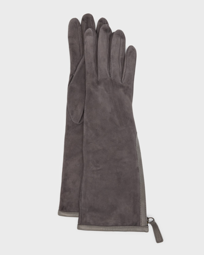 Portolano Zip-up Suede & Leather Gloves In Grey