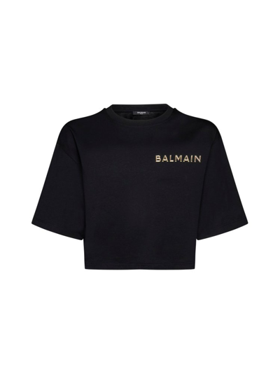 Balmain Logo Embellished Crewneck T In Black
