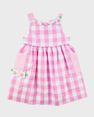 Florence Eiseman Kids' Girl's Gingham Printed Dress W/ Flowers In Pink/white