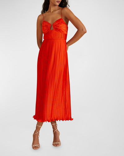 Amur Dannie Pleated Charmeuse Midi Dress In Crimson Red