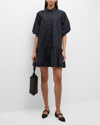 Simkhai Chrissy Puff-sleeve Cotton Poplin Mini Shirtdress In Black