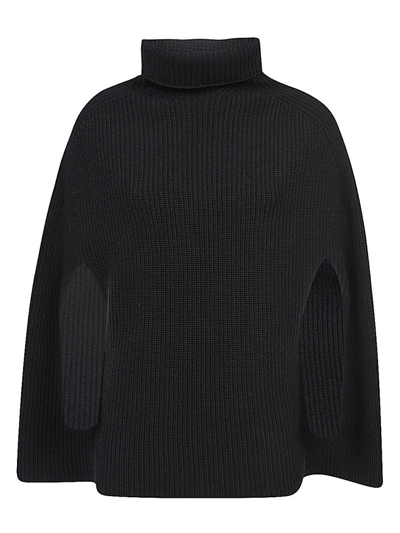Sa Su Phi Ribbed Wool High Neck Cape In Black
