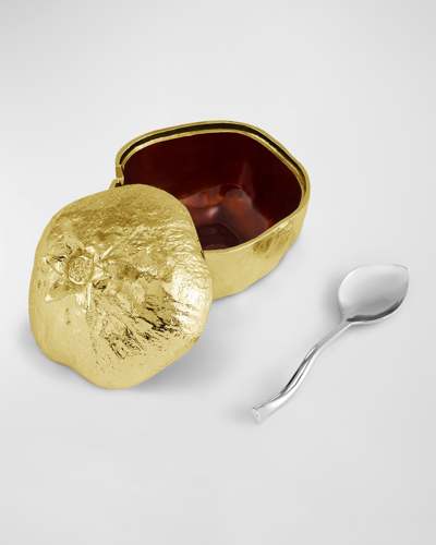 Michael Aram Pomegranate Mini Pot With Spoon In Gold