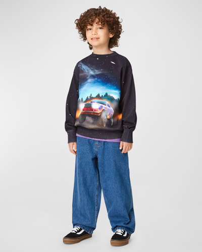 Molo Kids' Mattis Printed Cotton Jersey Sweatshirt In Black