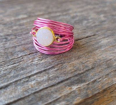 A Blonde And Her Bag Torrey Ring In Hot Pink With White Druzy