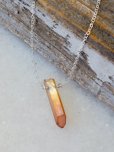 A Blonde And Her Bag Single Raw Peach Quartz Crystal Pendant Necklace In Silver In Pink