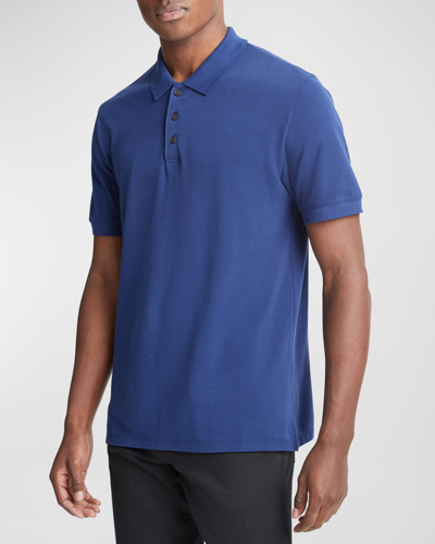 Vince Pique Short Sleeve Polo In Blue