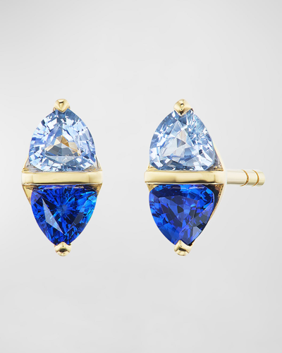 Emily P Wheeler Diamond Stud Earrings In 18k Yellow Gold And Blue Sapphires In Brown