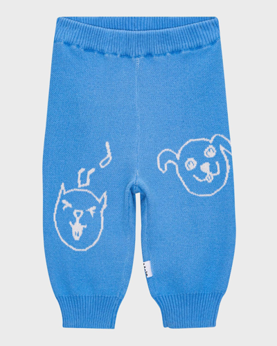 Molo Kids' Boy's Sol Knitted Intarsia Pants In Forget Me Not