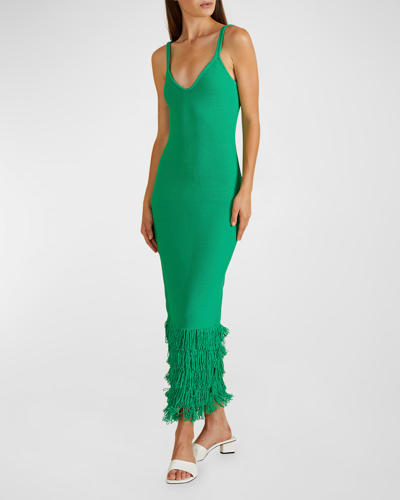 Amur Decker Fringe-trim Midi Bodycon Dress In Snow Pea