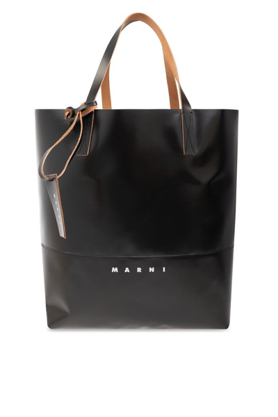 Marni Tribeca Logo Printed Tote Bag In Black