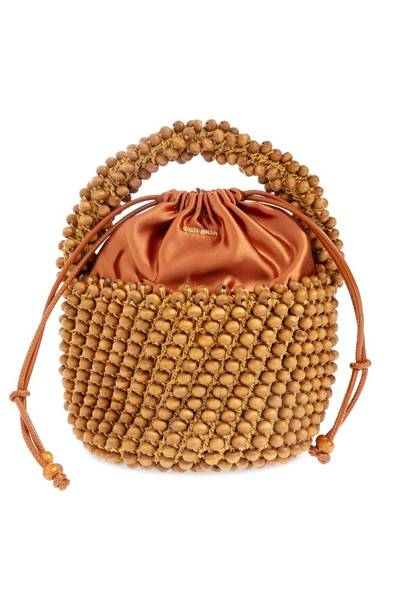 Cult Gaia Cora Mini Drawstring Bucket Bag In Chestnut