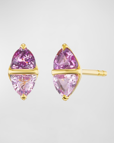 Emily P Wheeler Diamond Stud Earrings In 18k Yellow Gold And Pink Sapphires