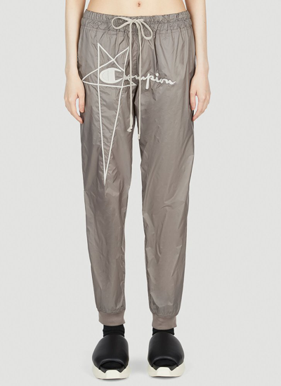 Rick Owens X Champion Logo Embroidered Drawstring Track Pants In Grey