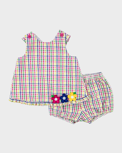 Florence Eiseman Kids' Girl's Multicolor Plaid Seersucker Top & Bloomers