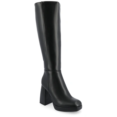 Journee Collection Women's Mylah Tru Comfort Foam Platform Square Toe Regular Calf Boots In Black