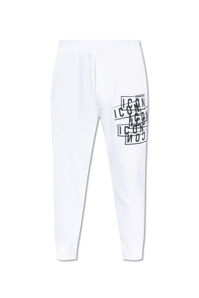 Dsquared2 Icon Printed Elastic Waist Pants In White