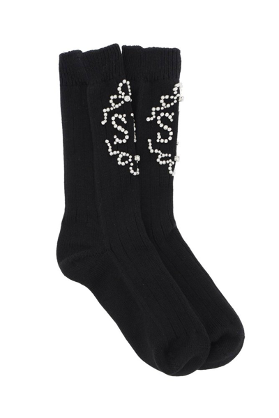 Simone Rocha Monogram-embellished Cotton Socks In Black