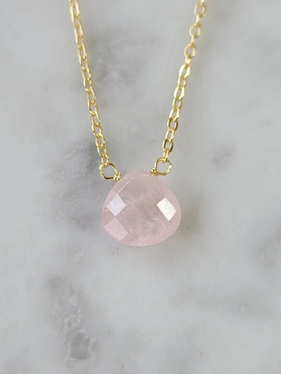 A Blonde And Her Bag Stephanie Delicate Drop Necklace In Rose Quartz In Multi