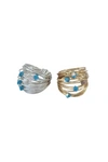 A BLONDE AND HER BAG MARCIA WIRE WRAP RING WITH OPAQUE BLUE SWAROVSKI CRYSTALS - 14K GOLD/ STERLING SILVER
