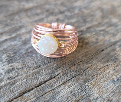 A Blonde And Her Bag Torrey Ring In Rose Gold With White Druzy In Multi