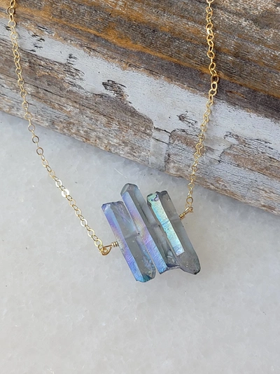 A Blonde And Her Bag Three Raw Mystic Grey Quartz Crystal Pendant Necklace In Gold