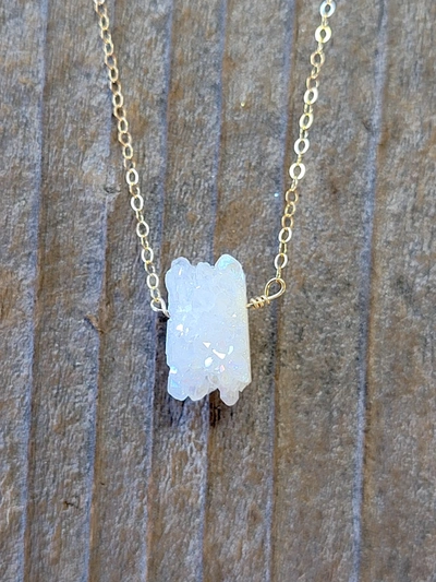 A Blonde And Her Bag White Stalactite Druzy Necklace In Gold
