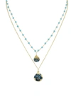 A Blonde And Her Bag Double Jill Necklace With Gold Amazonite Chain And Teal Mojave Copper Turquoise Pendant In Multi