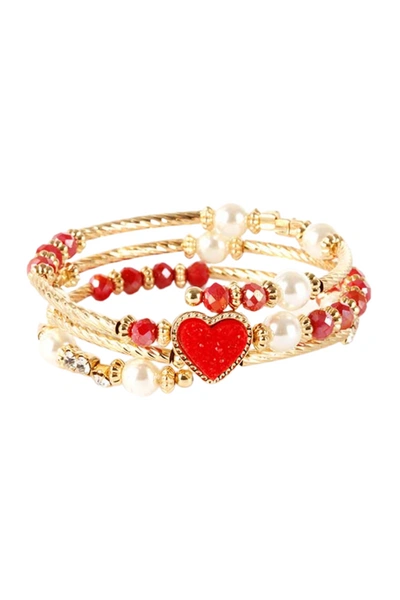 A Blonde And Her Bag Red Heart Druzy And Pearl Wrap Gold Bracelet