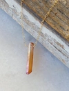 A BLONDE AND HER BAG SINGLE RAW PEACH QUARTZ CRYSTAL PENDANT NECKLACE IN GOLD