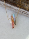 A Blonde And Her Bag Three Raw Quartz Crystal Pendant Necklace With Mystic Grey, Rainbow And Peach Quartz In Gold In Multi