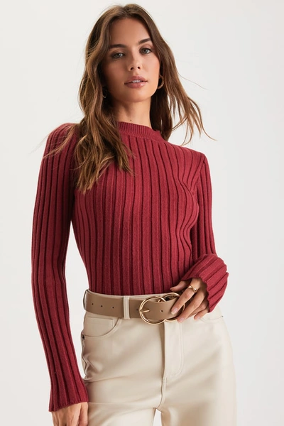 Lulus Snuggly Expression Magenta Ribbed Mock Neck Sweater Top