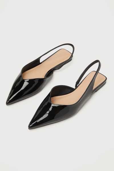Lulus Shreya Black Patent Pointed-toe Slingback Flats