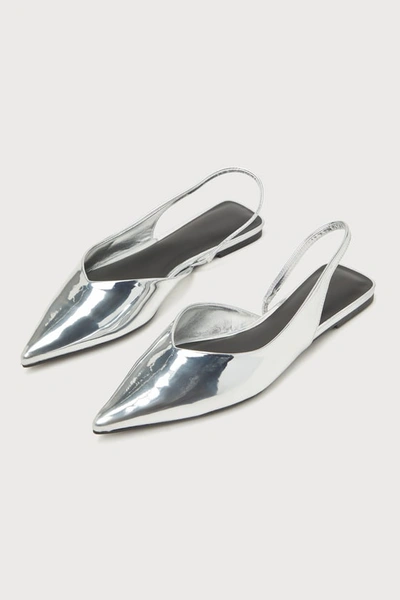 Lulus Shreya Silver Patent Pointed-toe Slingback Flats
