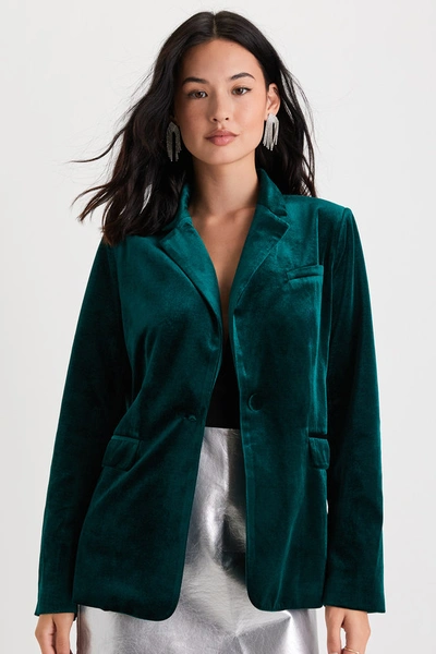 Lulus Upper Class Aesthetic Emerald Green Velvet Blazer