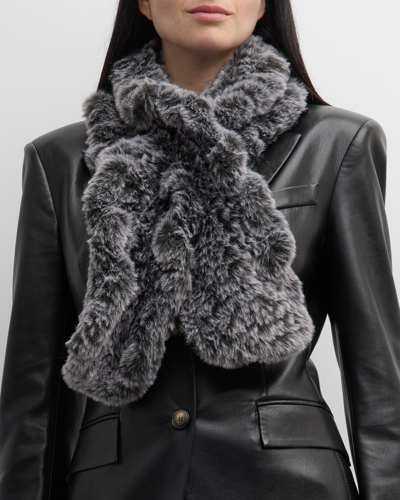Surell Accessories Faux Rex Rabbit Fur Knit Scarf In Black Frost