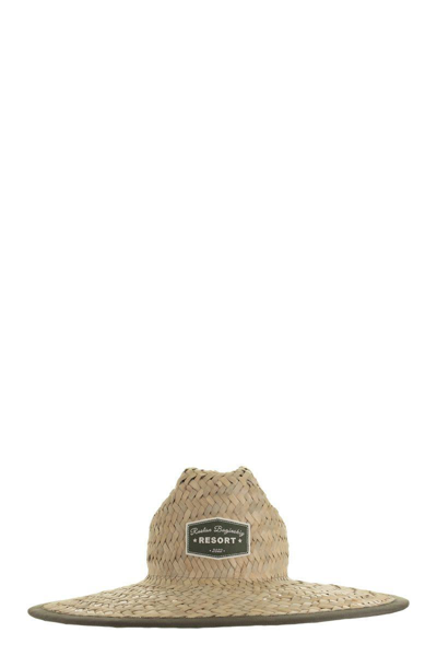 Ruslan Baginskiy Neutral Logo Straw Fedora Hat In Neutrals