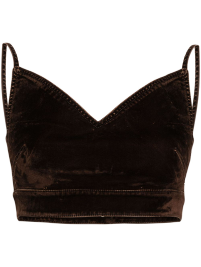 Loewe Denim Cropped Strappy Top In Coffeebean