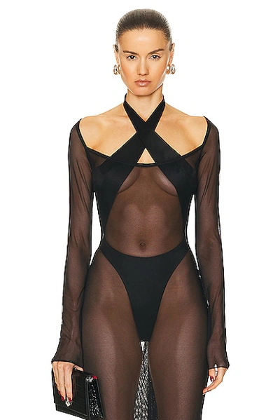 Laquan Smith Criss Cross Halter Bodysuit In Black