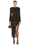 Simkhai Sanders Ruched Side-slit Rhinestone Maxi Dress In Chocolate