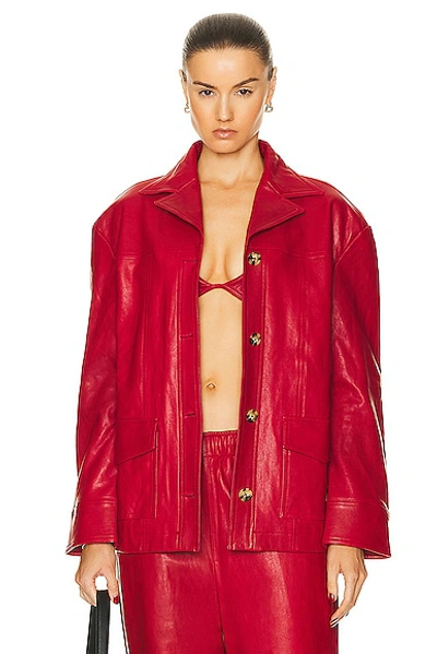 Interior The Durden Metallic Leather Shirt Jacket In Cherry