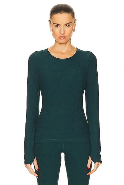 Beyond Yoga Spacedye Classic Crew Pullover Top In Midnight Green Heather