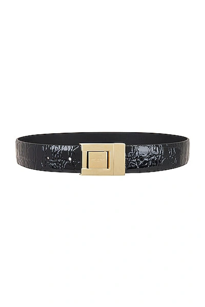 Saint Laurent Ceinture Boucle Belt In Black & Aged Gold