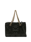 Tory Burch Mini Fleming Soft Leather Top Handle Bag In Black