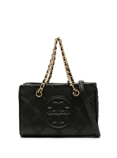 TORY BURCH MINI FLEMING' BLACK HANDBAG WITH EMBOSSED LOGO IN QUILTED LEATHER