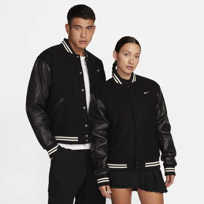 Nike Logo-embroidered Leather And Wool-blend Varsity Jacket In 